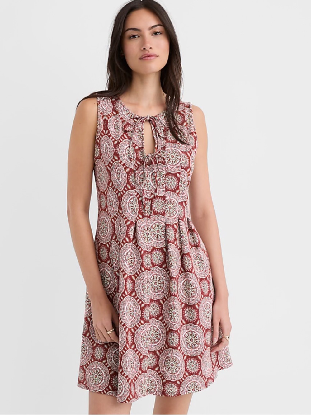 LOFT Tiled Pintucked Bow Mini Pocket Dress - Red